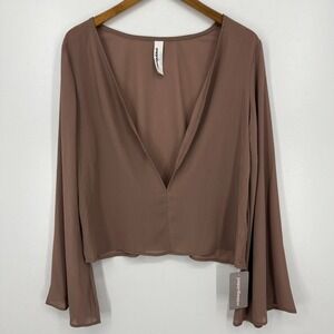 Missguided Blouse Women's Size S Purple Solid Open Neck Long Sleeve New NWT